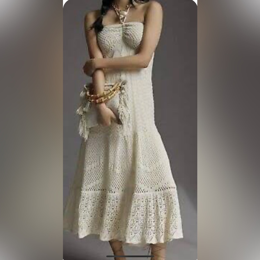 Anthropologie FARM Rio Cream Crochet Dress. Size M